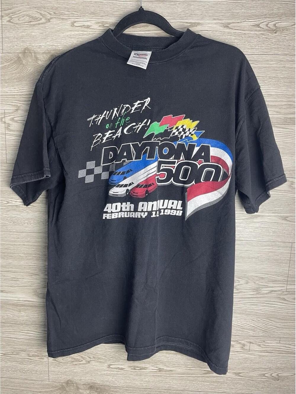 Vtg 1998 Daytona 500 White Checkered Flag Men L RACING BEACH